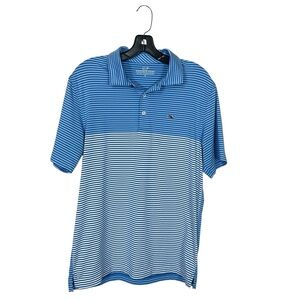 EUC Vineyard Vines Men's “Newport Stripe” Performance Polo in Hull Blue